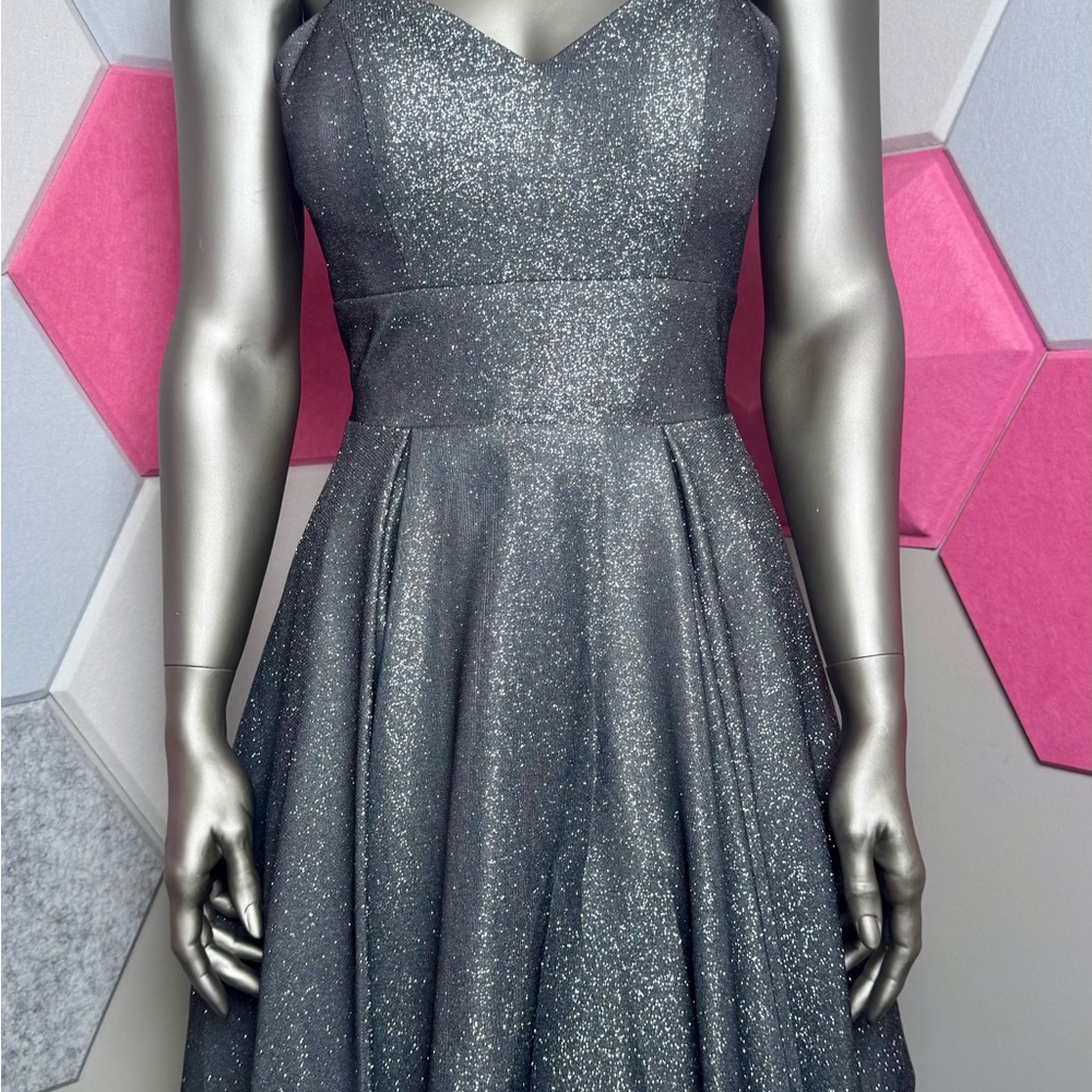 Silver Strapless Sweetheart Fit and Flare Dress for prom bday party